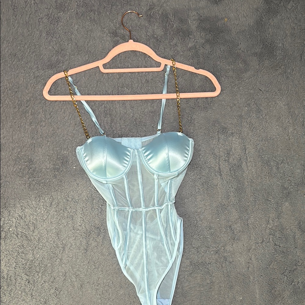 Satin Bodysuit with Chain Straps
